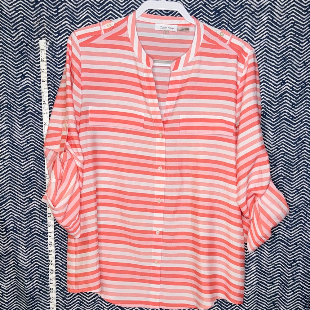 Calvin Klein Coral and White Striped Blouse